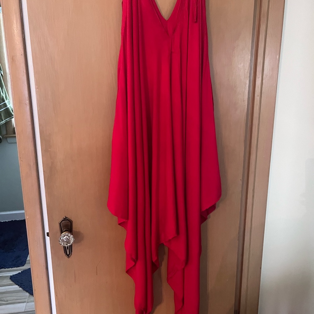 Red V-Neck Draped Women’s Dress